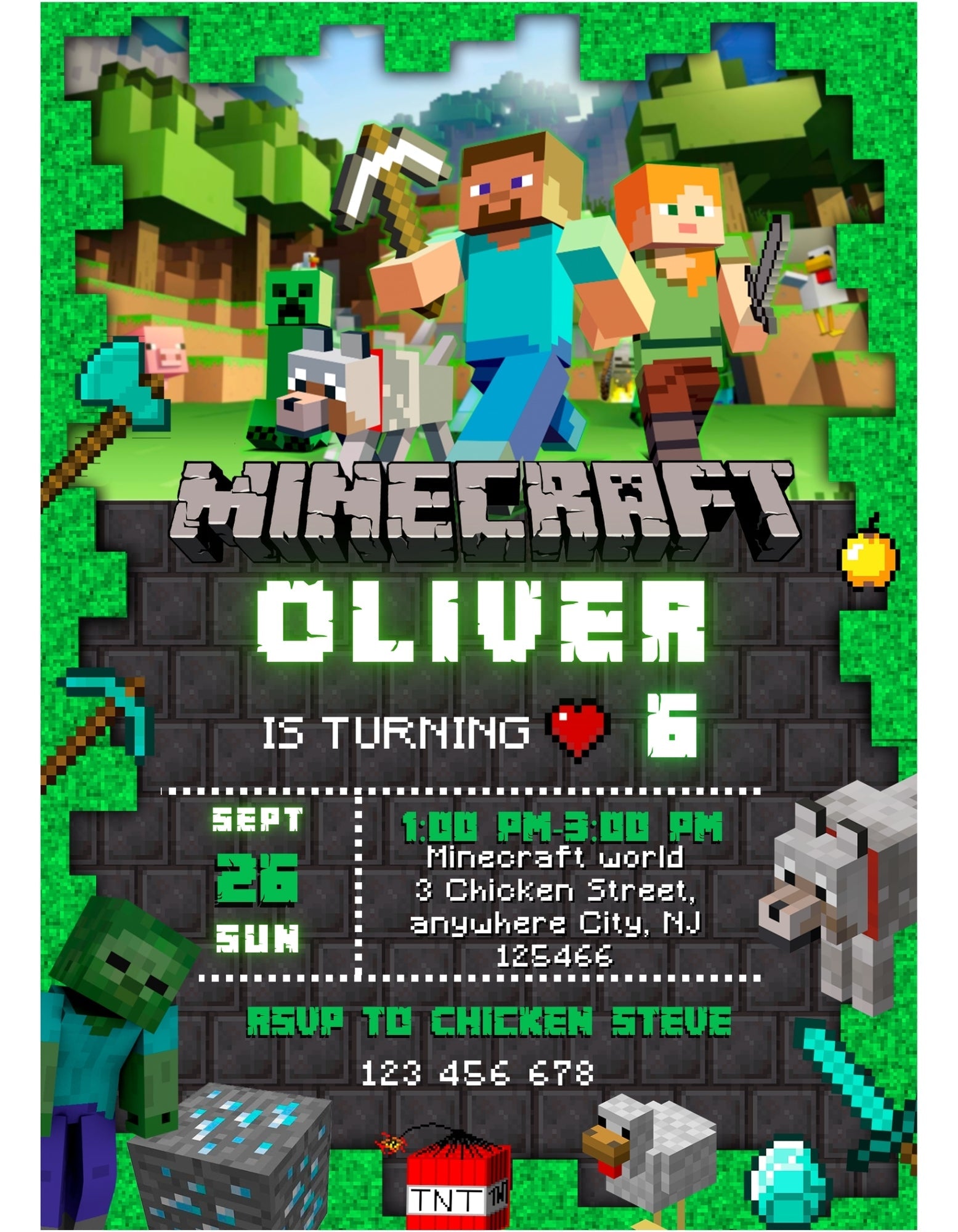 Minecraft Boys Birthday Invitations