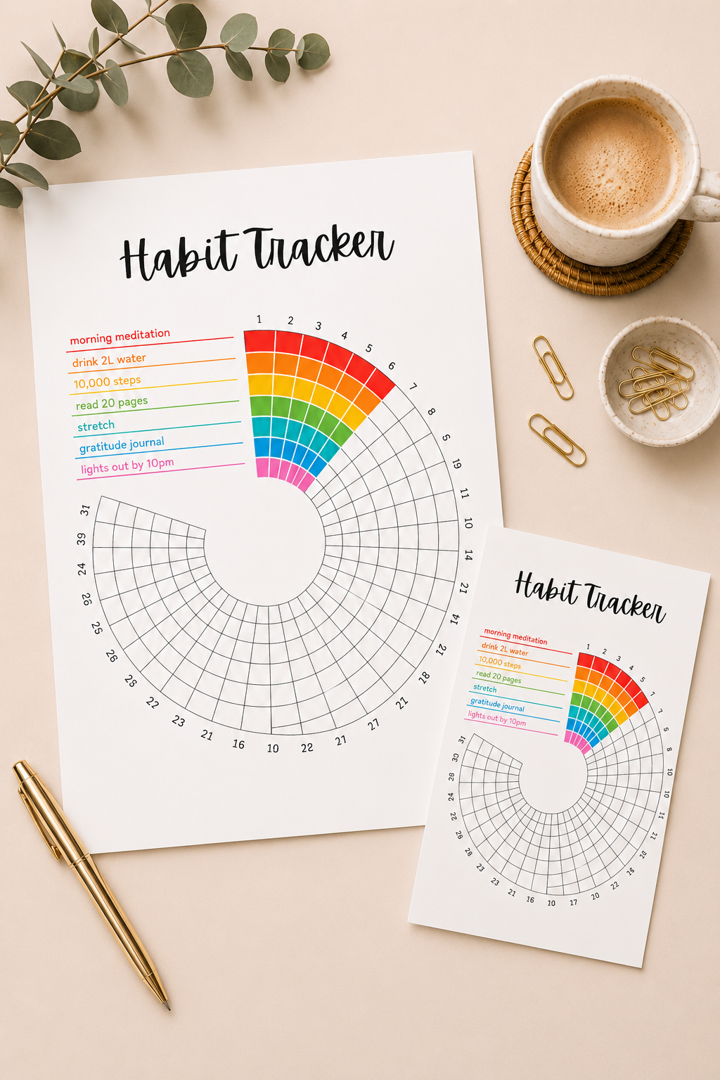 Habit Tracker Printable | Monthly Wheel Tracker | A4 & A5 Planner Pages | Instant Download