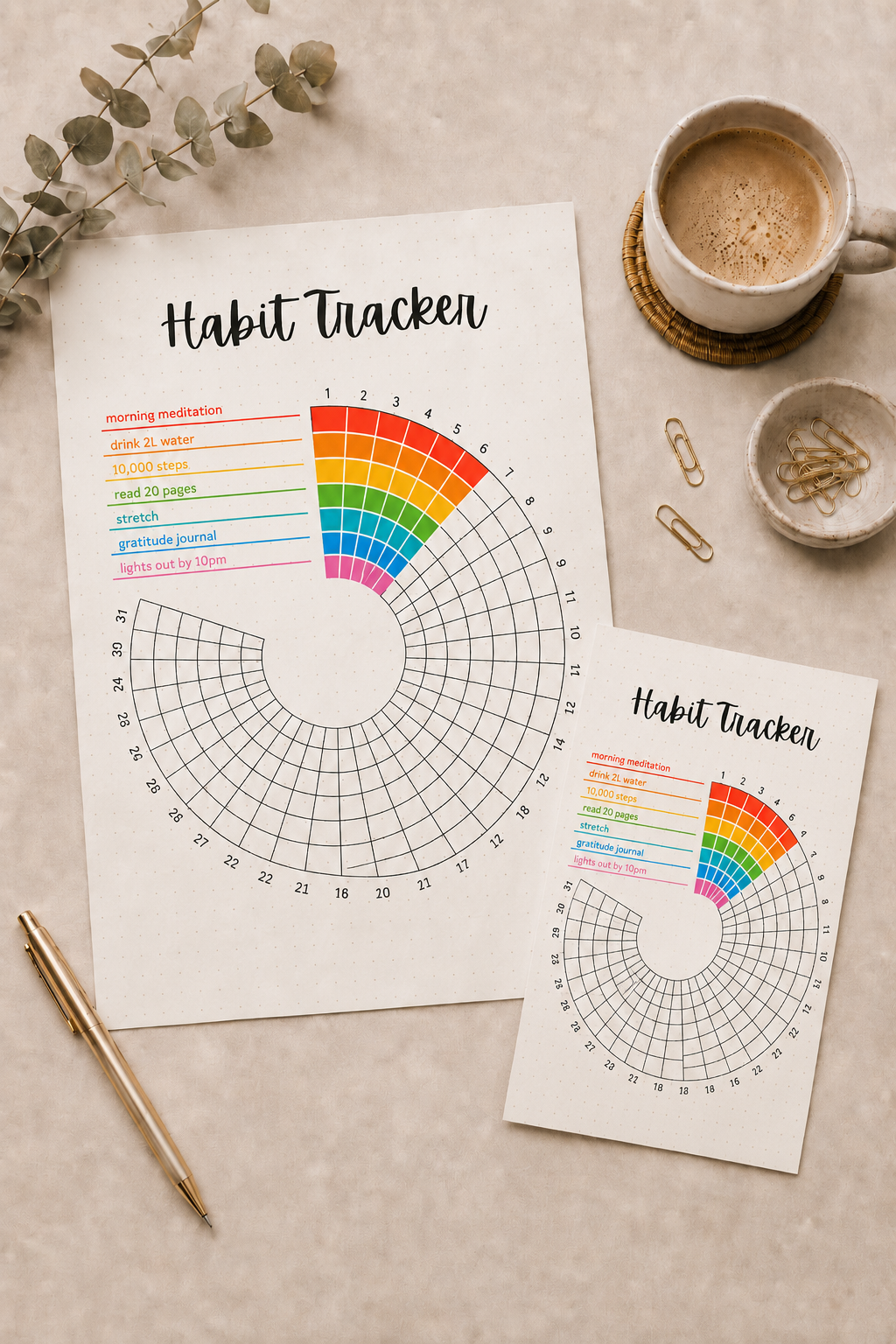 Habit Tracker Printable | Monthly Wheel Tracker | A4 & A5 Planner Pages | Instant Download