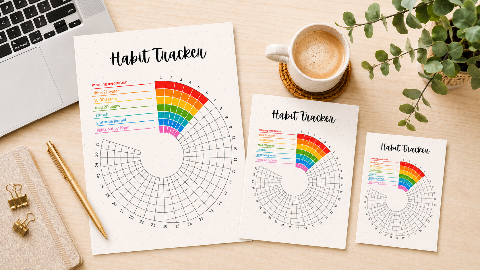 Habit Tracker Printable | Monthly Wheel Tracker | A4 & A5 Planner Pages | Instant Download