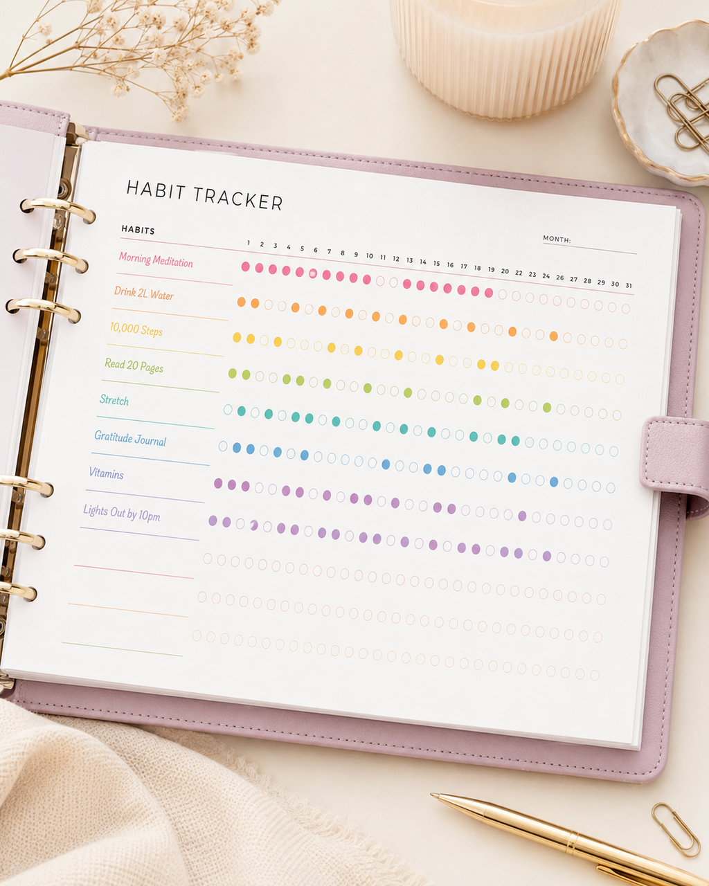 Habit Tracker Printable | Dot Style Circle Tracker | Monthly Chart | A4 & Letter Size | Instant Download