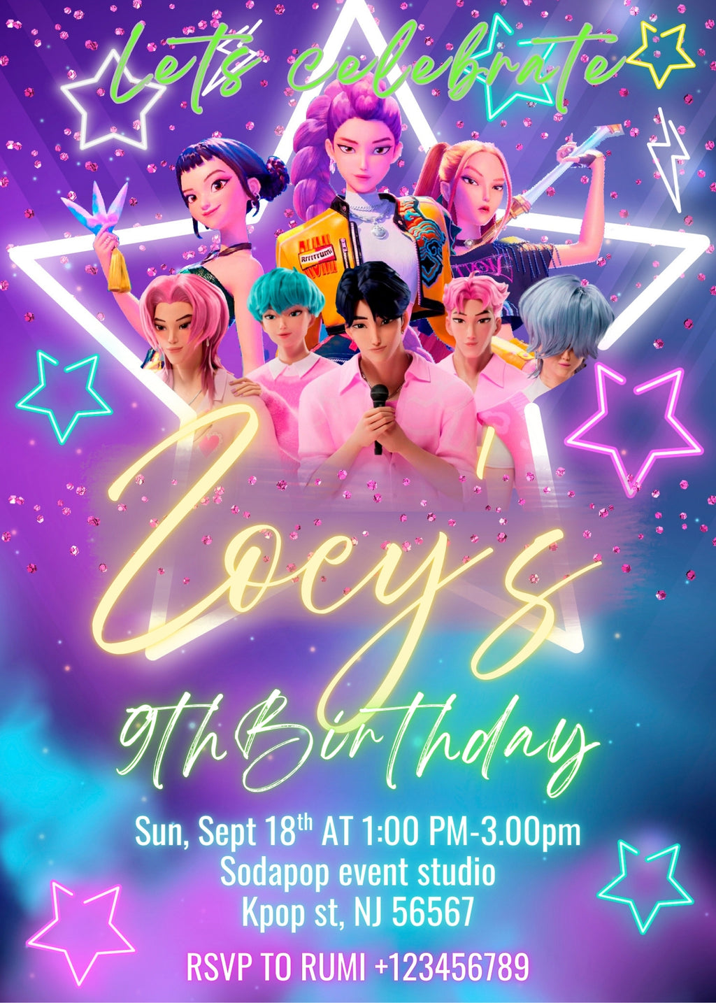 Huntrix Birthday Party Invitation, Kpop Demon Hunters Birthday Party, Invitation Template, Printable Invite, Canva Editable