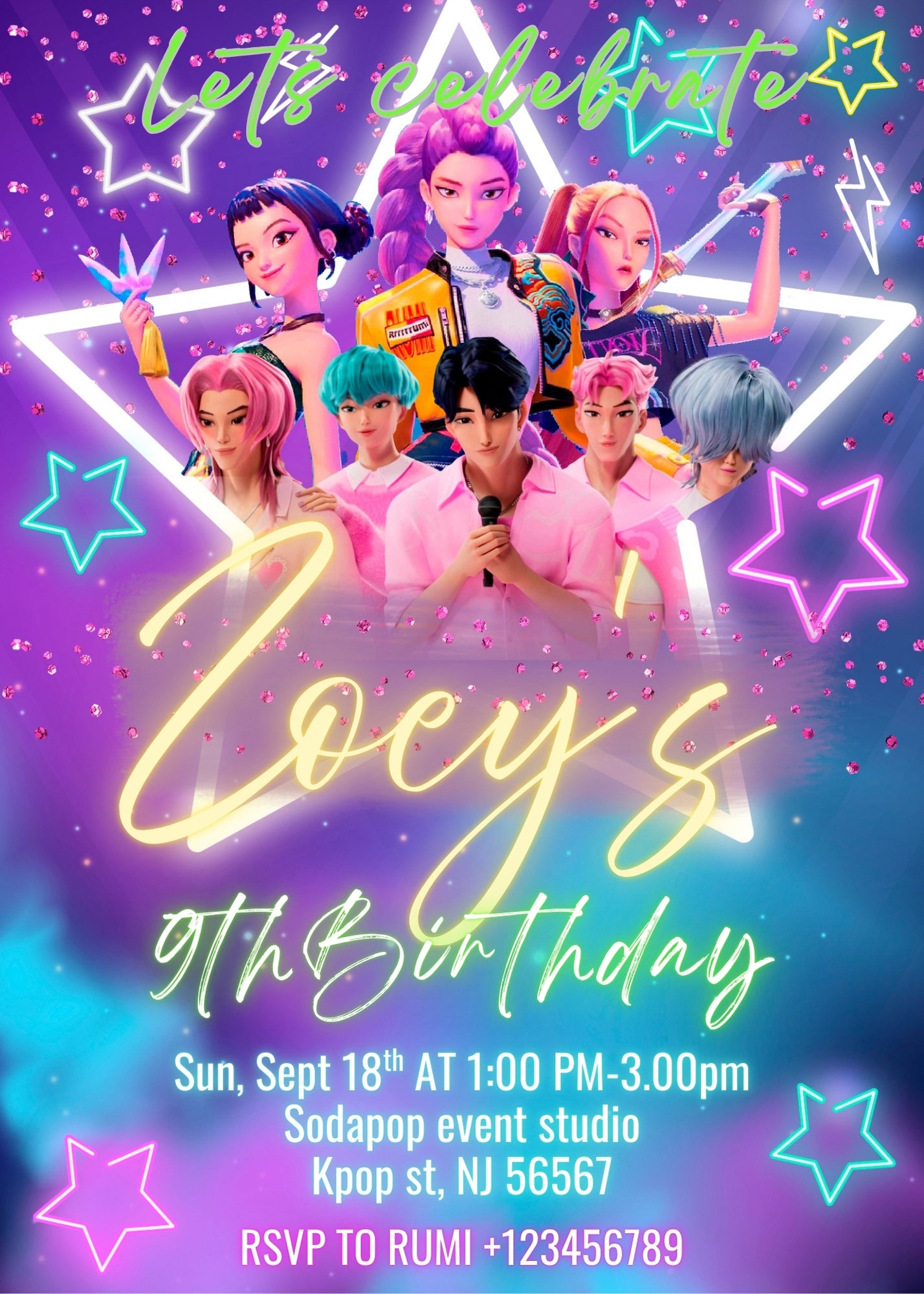 Huntrix Birthday Party Invitation, Kpop Demon Hunters Birthday Party, Invitation Template, Printable Invite, Canva Editable