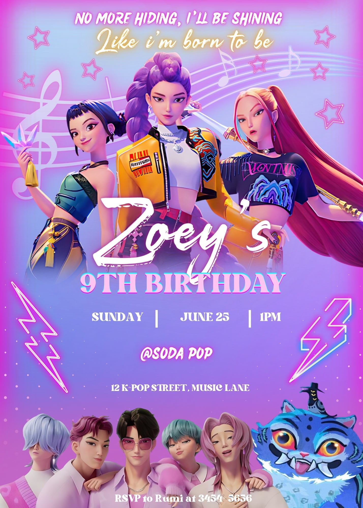 Kpop Demon Hunters Birthday Party, Birthday Party Invitation, Invitation Template, Printable Invite, Canva Editable