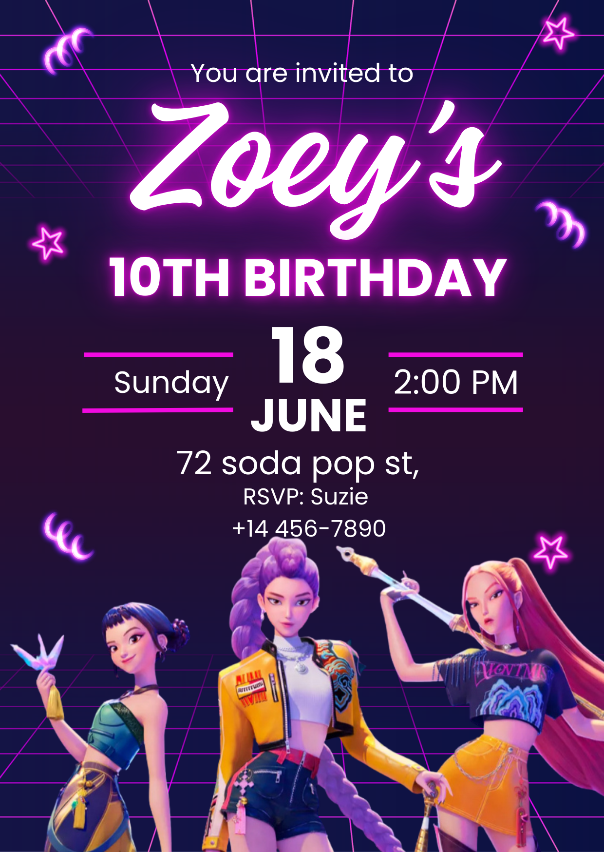 Huntrix Birthday Party Invitation with Video, Kpop Demon Hunters Birthday Party, Invitation Template, Printable Invite, Canva Editable