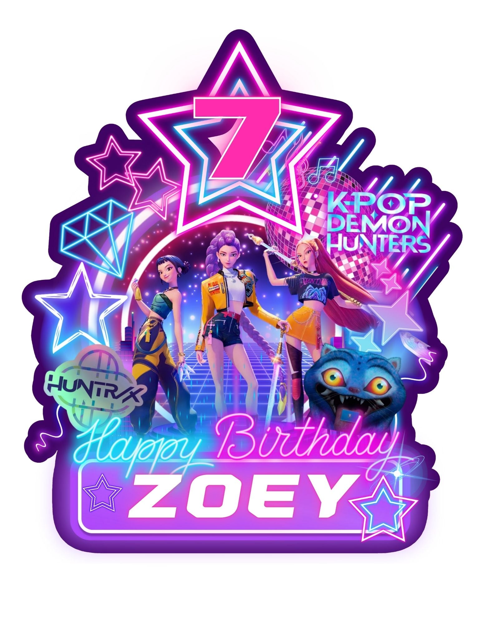 Kpop Demon Hunters Birthday Party, Birthday Party cake topper, ,Canva Template, Printable cake topper Canva Editable pdf
