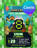 Minecraft Editable Pixel Birthday Invitation Block Party Invite Gamer Birthday Invitation for Boys Pixel Theme Digital Template Canva edit