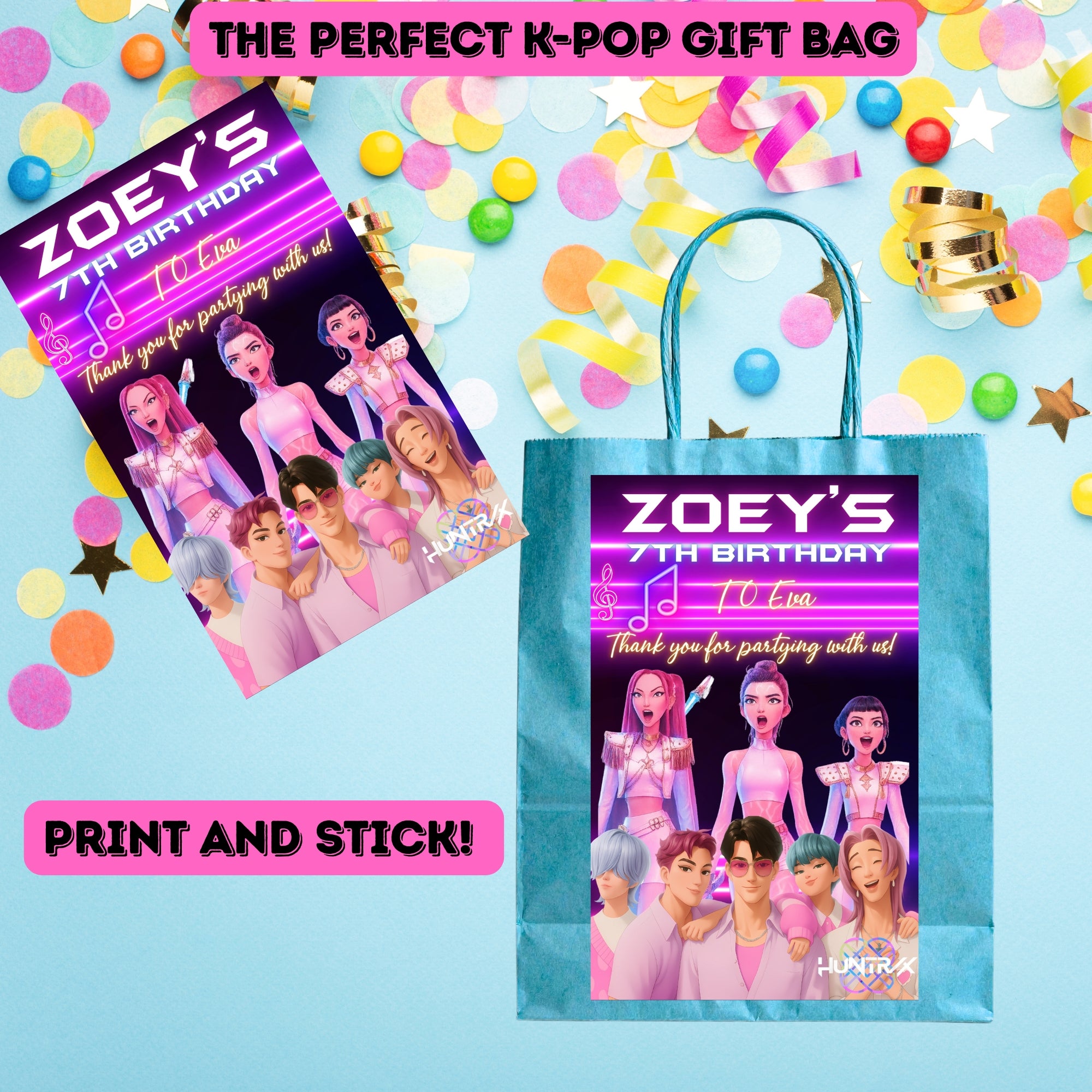 Editable Kpop Demon Hunters, Birthday Favor Bag Label | Demon Hunters Party Bag Label |  Party Bag | Saja Boys Party Bag, Kpop party bag