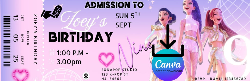 Huntrix Birthday Party Invitation , Kpop Demon Hunters Birthday Party, Invitation Template, Printable Invite, Canva Editable