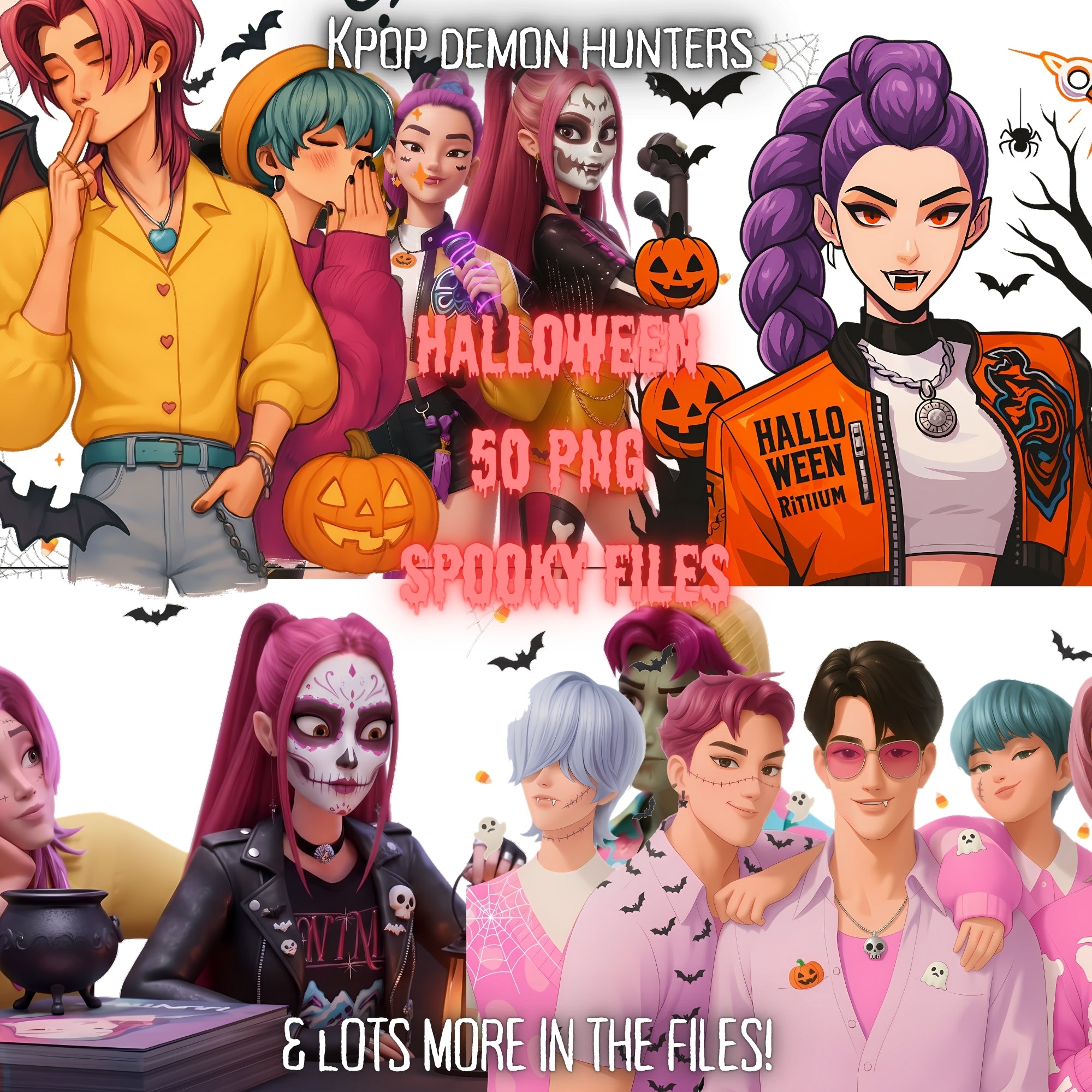 Unleash bold style with our K-Pop and Demon Hunter PNGs! High-resolution digital downloads perfect for sublimation, t-shirts, stickers and crafts. Featuring anime-inspired idols and fantasy art — instant download, transparent background, commercial-use ready!