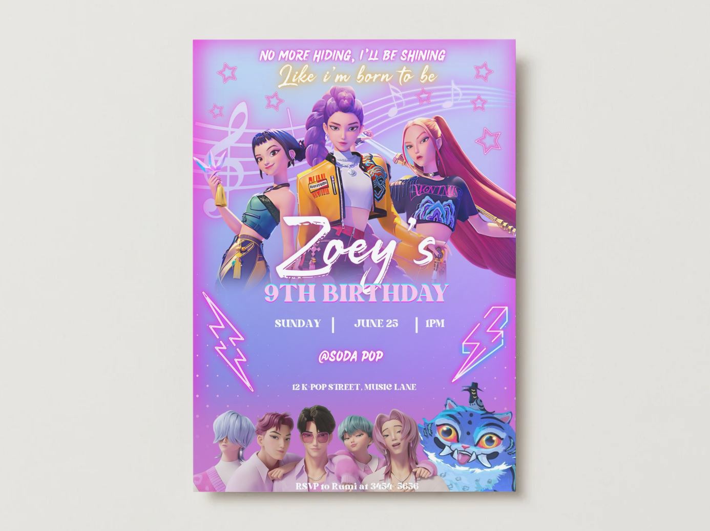 Kpop Demon Hunters Birthday Party, Birthday Party Invitation, Invitation Template, Printable Invite, Canva Editable