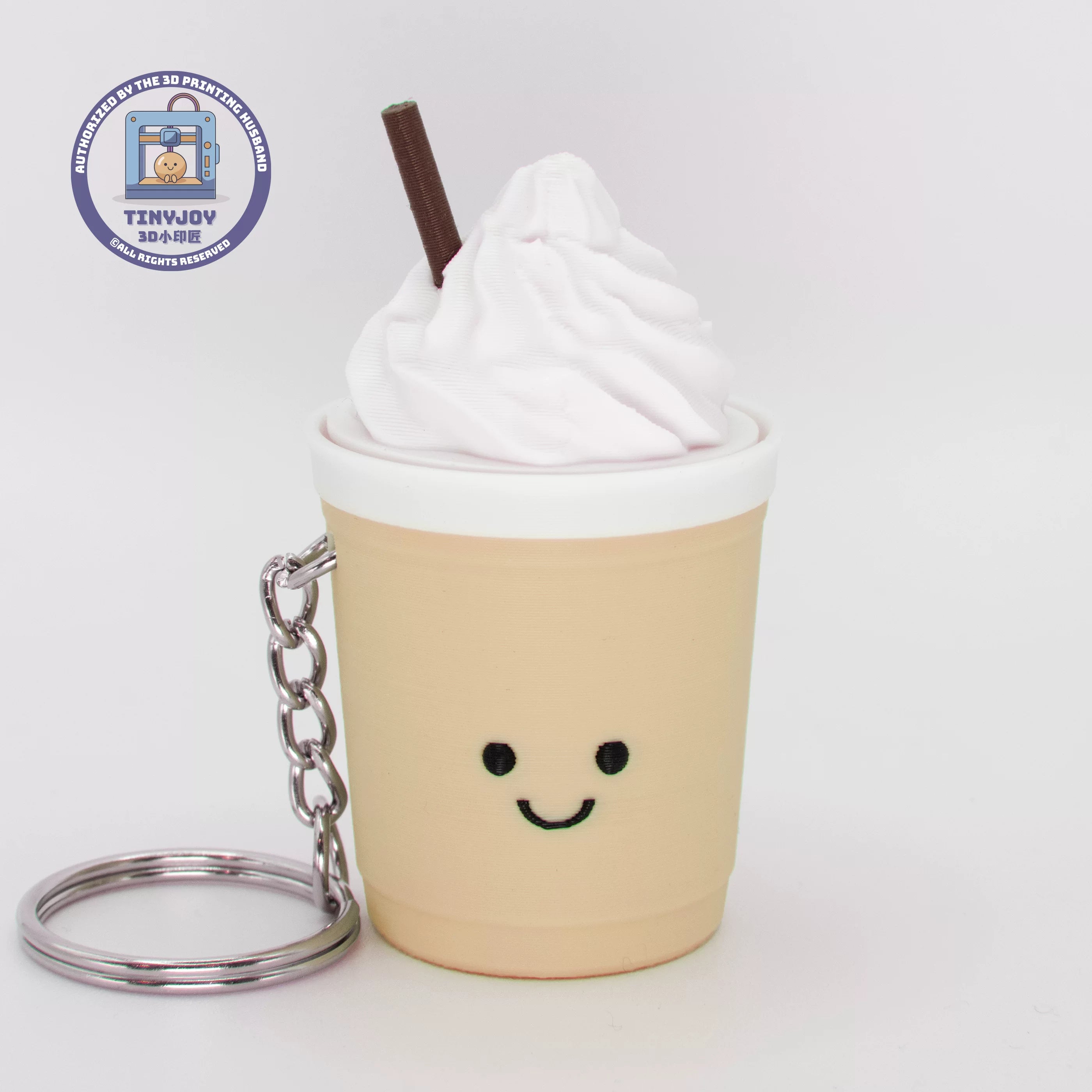 Little Printer 3D Printed Snow-Topped Coffee Frappuccino Decompression Button Toy, Cute Couple Keychain Ornament Gift