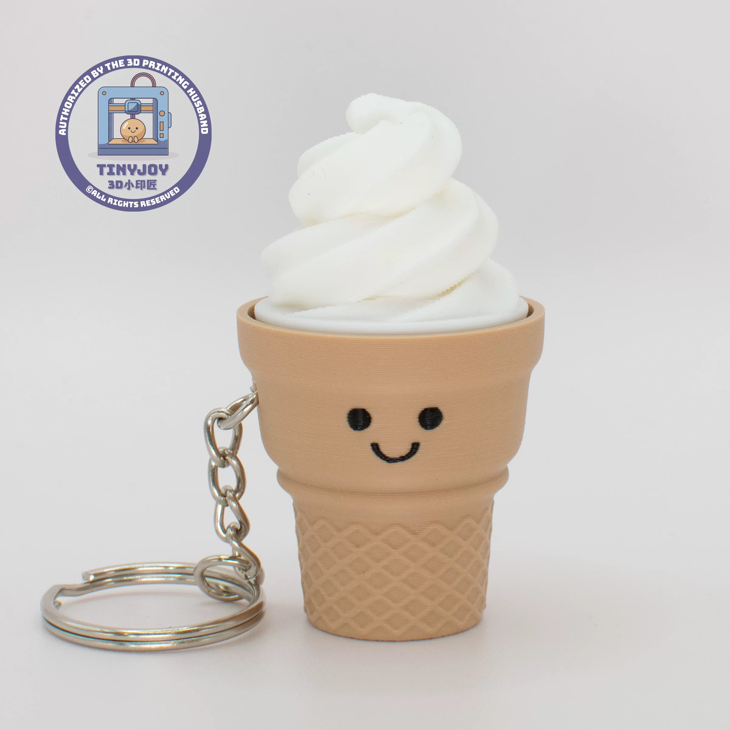 Little Printer 3D Printed Ice Cream Cone Decompression Button Toy, Cute and Healing Couple Keychain Bag Ornament Gift