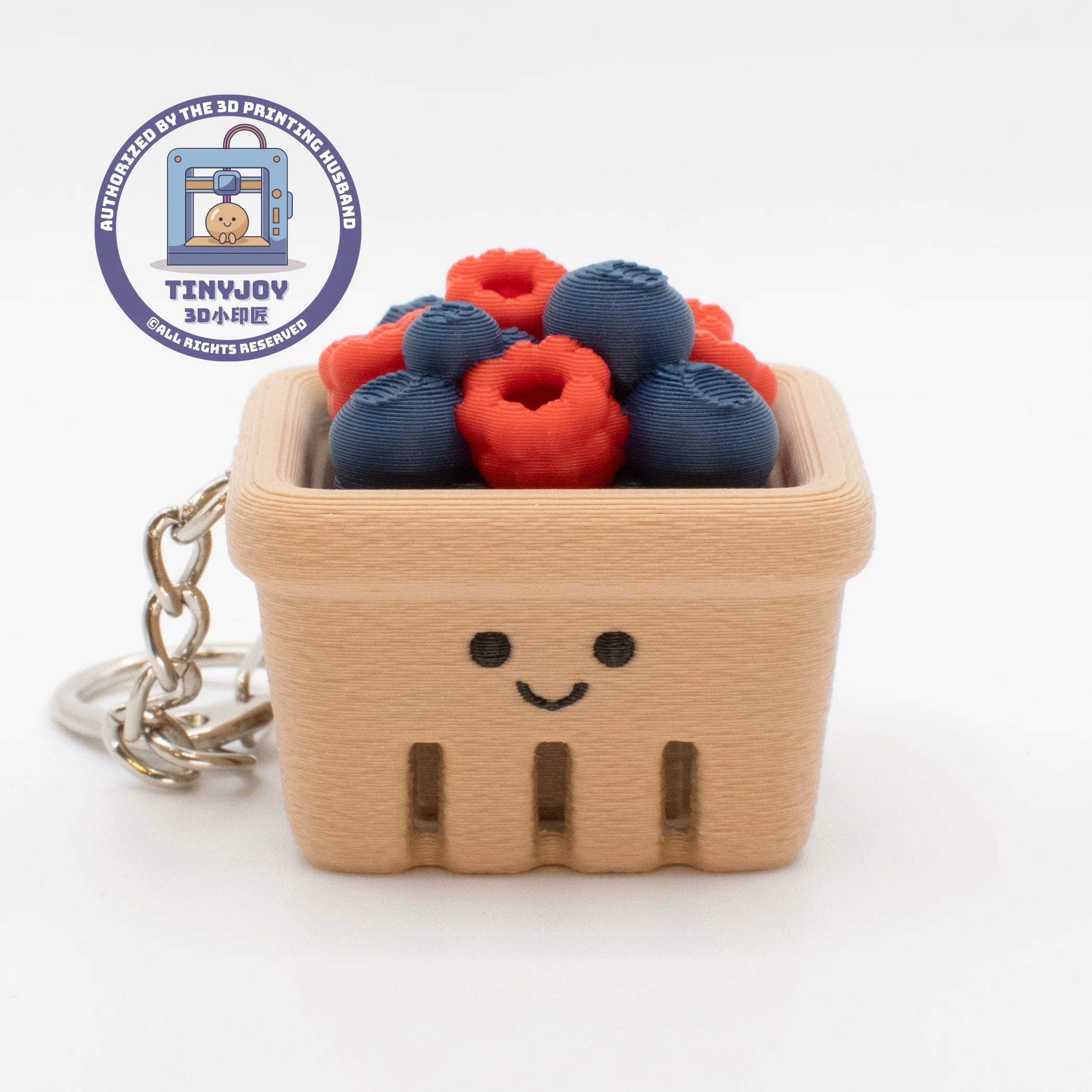 Little Printer 3D Printed Blueberry Basket Decompression Button Toy, Cute and Healing Couple Keychain Bag Ornament Gift