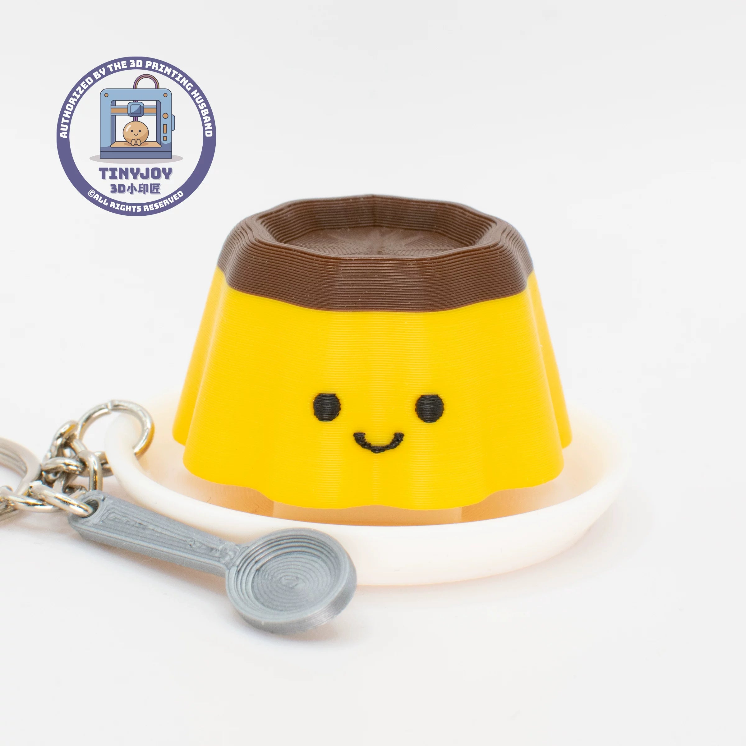 Little Printer 3D Printed Caramel Pudding Decompression Button Toy, Cute and Healing Couple Keychain Bag Ornament Gift