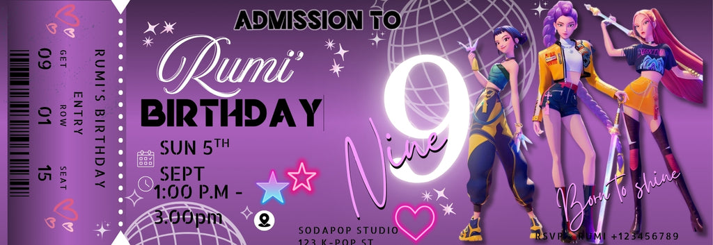 Huntrix Birthday Party Invitation , Kpop Demon Hunters Birthday Party, Invitation Template, Printable Invite, Canva Editable