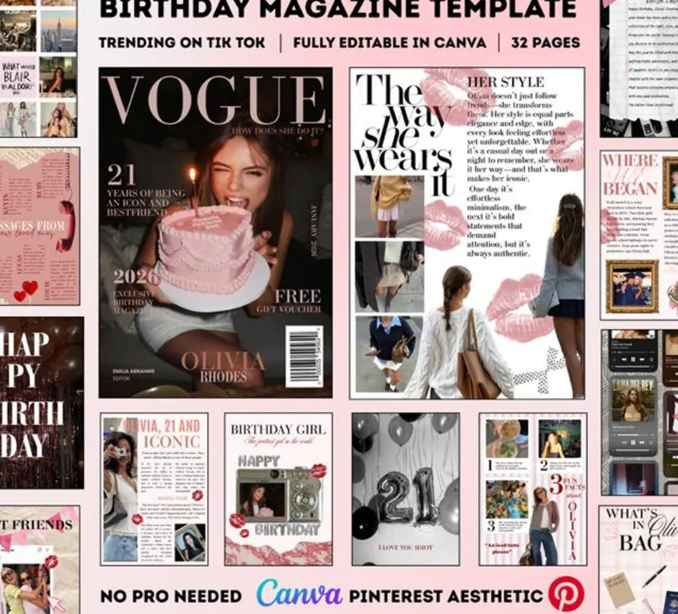 💕 Birthday Magazine Template – Make Her Day Unforgettable! 💕