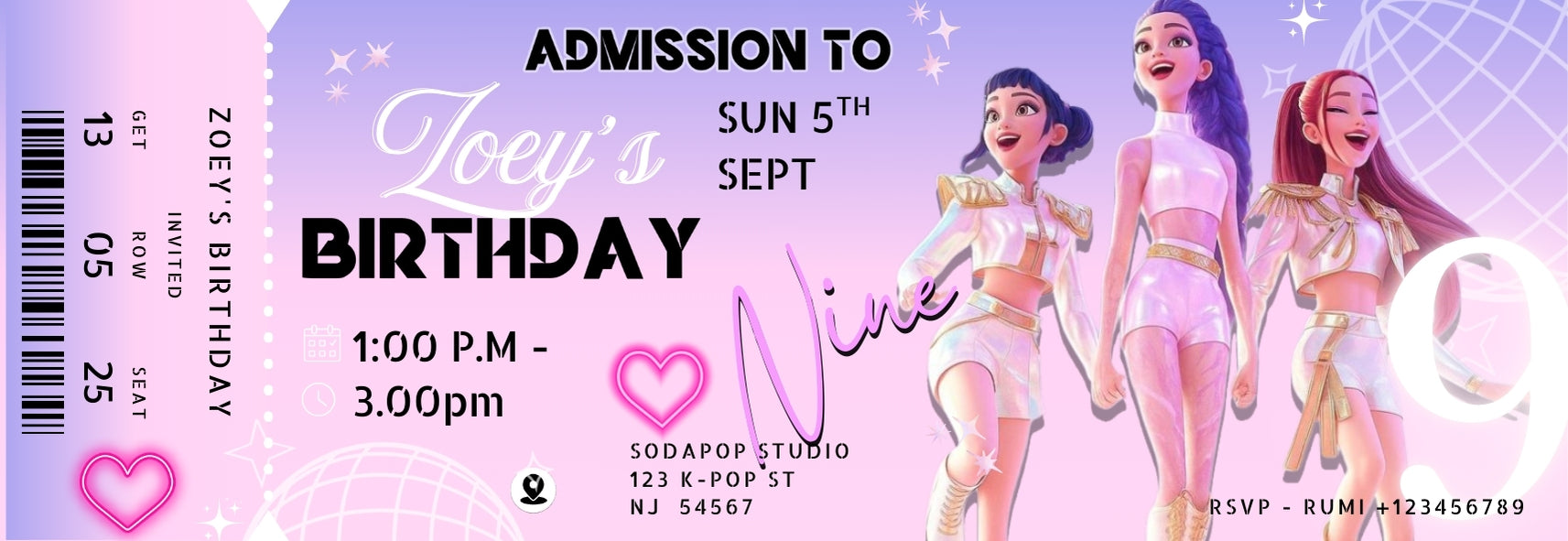 Huntrix Birthday Party Invitation , Kpop Demon Hunters Birthday Party, Invitation Template, Printable Invite, Canva Editable