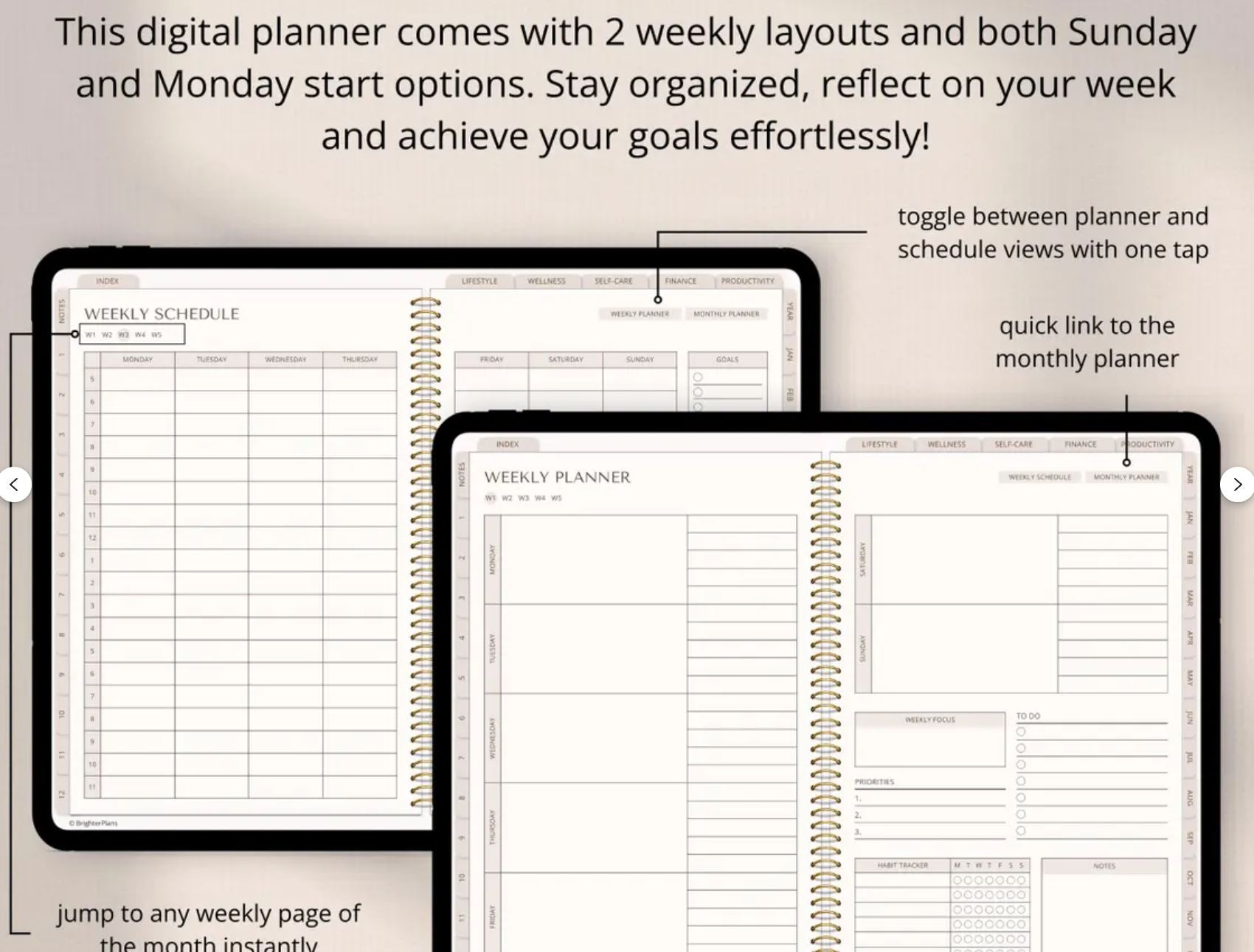 Digital Planner Undated, iPad &amp; Android Planner, GoodNotes Calendar, Daily Weekly Monthly Journal with Stickers, iPad Planner for 2026