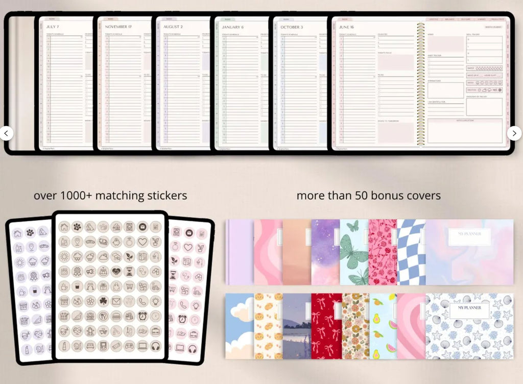Digital Planner Undated, iPad &amp; Android Planner, GoodNotes Calendar, Daily Weekly Monthly Journal with Stickers, iPad Planner for 2026