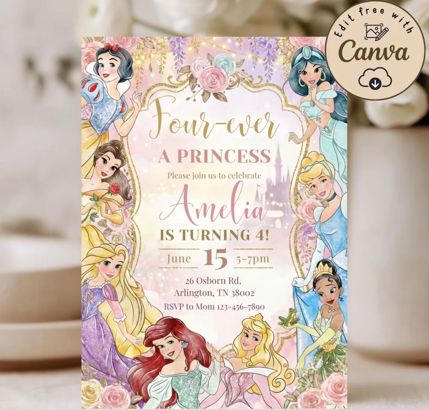 Editable kids birthday invitation (Canva template). Change colours, wording and party info easily—no software needed. Instant download.