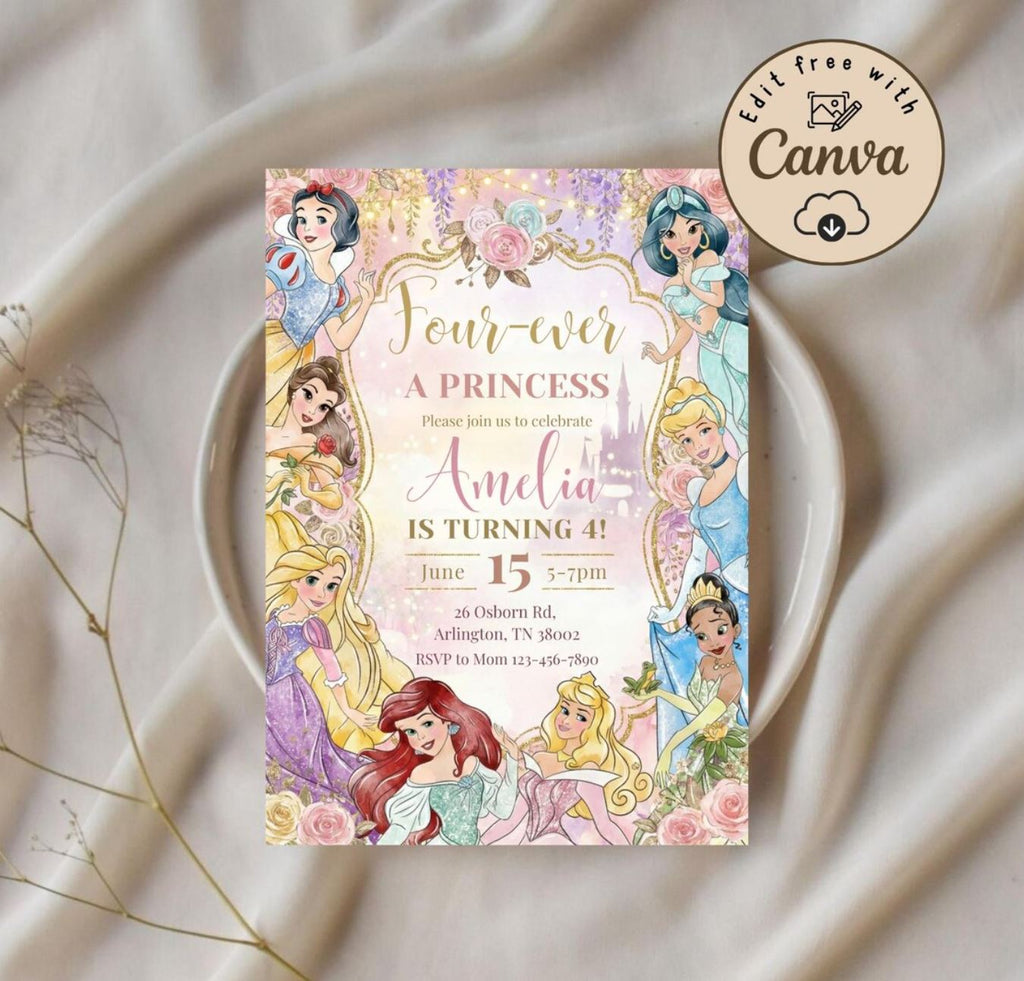 Editable kids birthday invitation (Canva template). Change colours, wording and party info easily—no software needed. Instant download.