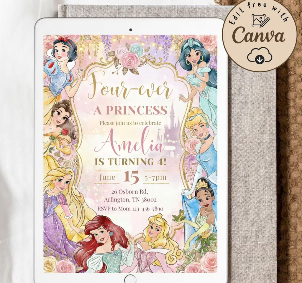 Editable kids birthday invitation (Canva template). Change colours, wording and party info easily—no software needed. Instant download.