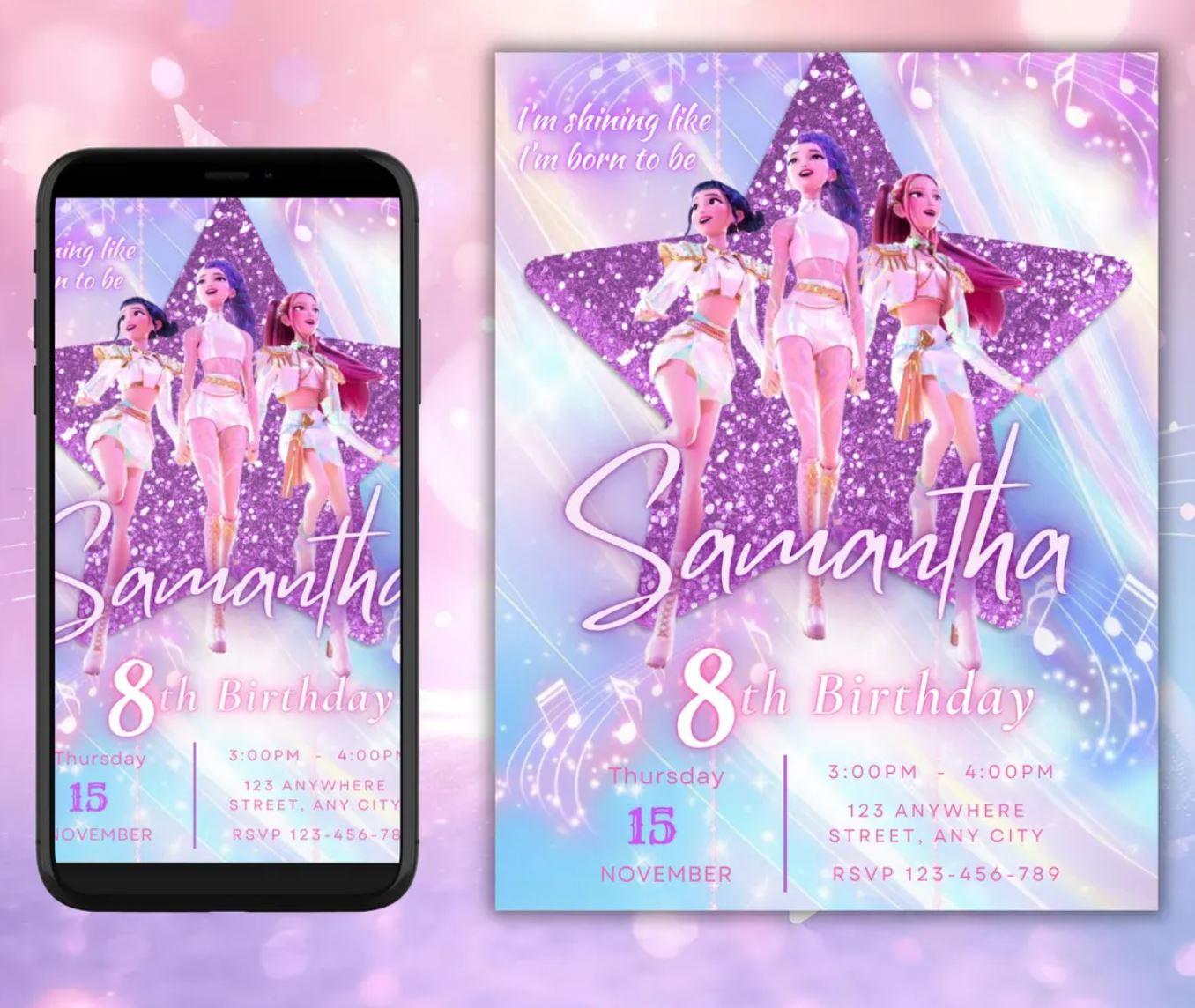 Editable K-pop Kids Birthday Invitation (Canva) – Matching Party Set Available