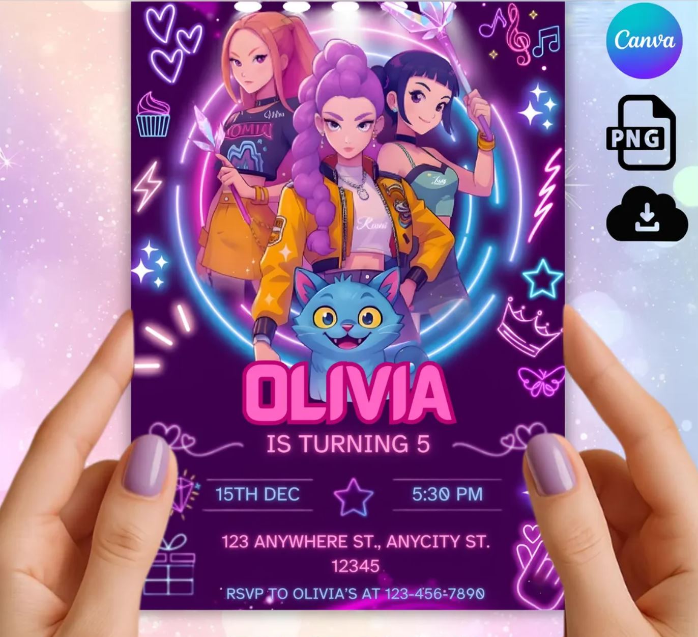 Editable K-pop demon hunters Canva Template” + “Instant Download