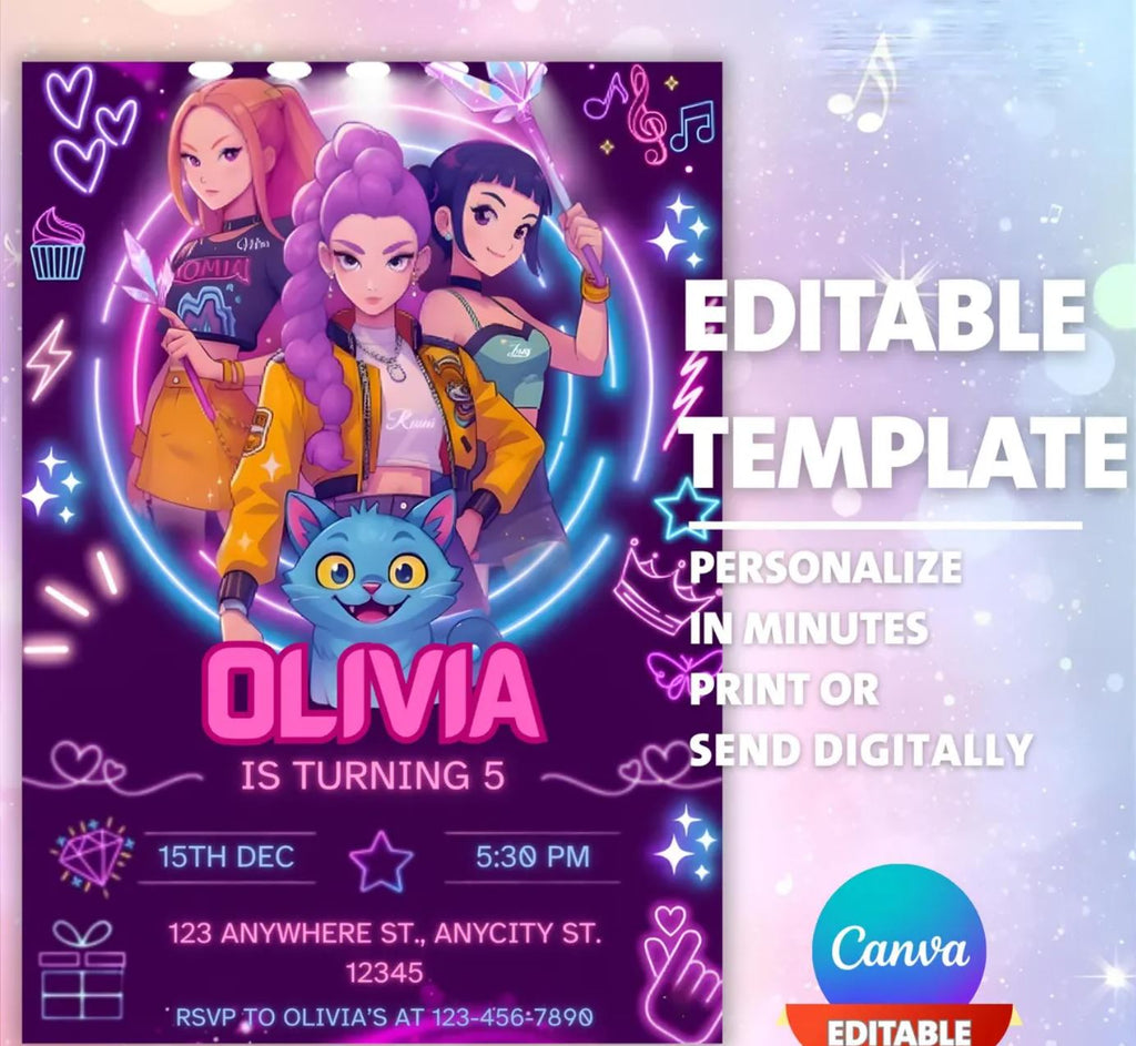 Editable K-pop demon hunters Canva Template” + “Instant Download