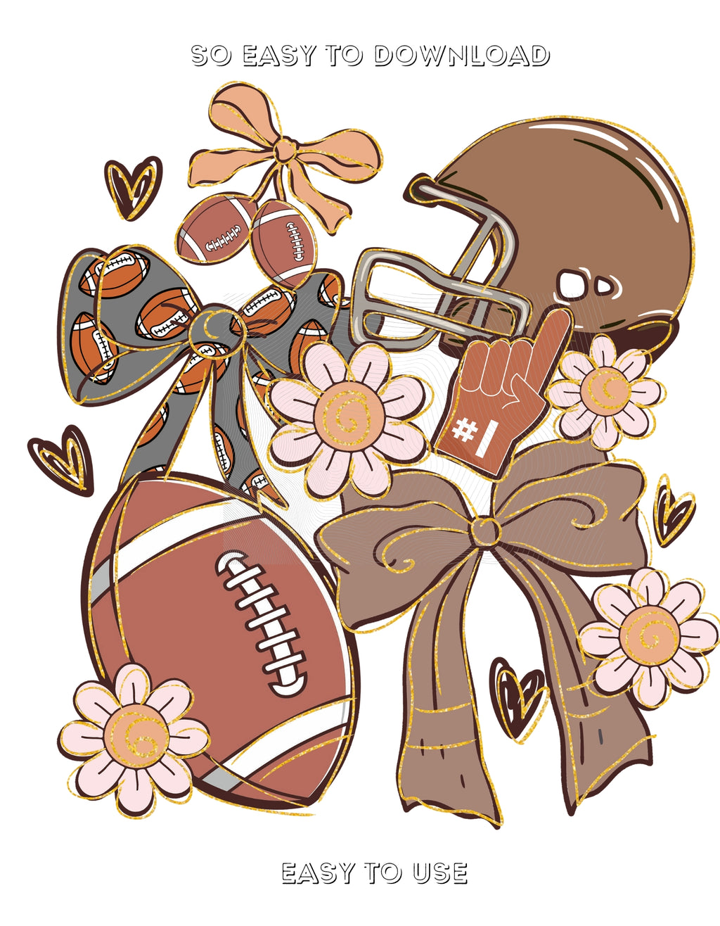 FOOTBALL COQUETTE PNG | Autumn Sublimation & Printable Designs Glitter