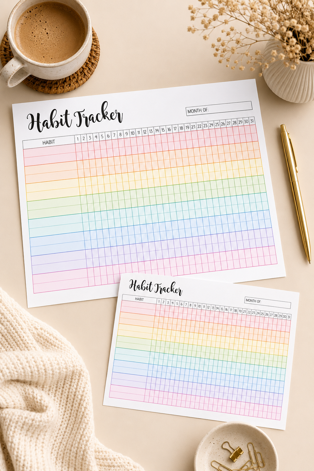 Daily Habit Tracker Printable | Chart & Wheel Tracker | A4, A5 & Letter Size | Instant Download