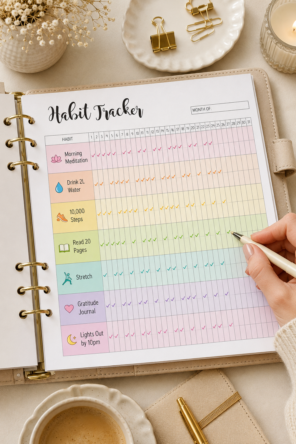 Daily Habit Tracker Printable | Chart & Wheel Tracker | A4, A5 & Letter Size | Instant Download