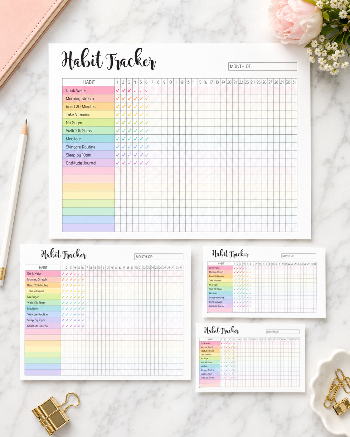 Daily Habit Tracker Printable | Chart & Wheel Tracker | A4, A5 & Letter Size | Instant Download