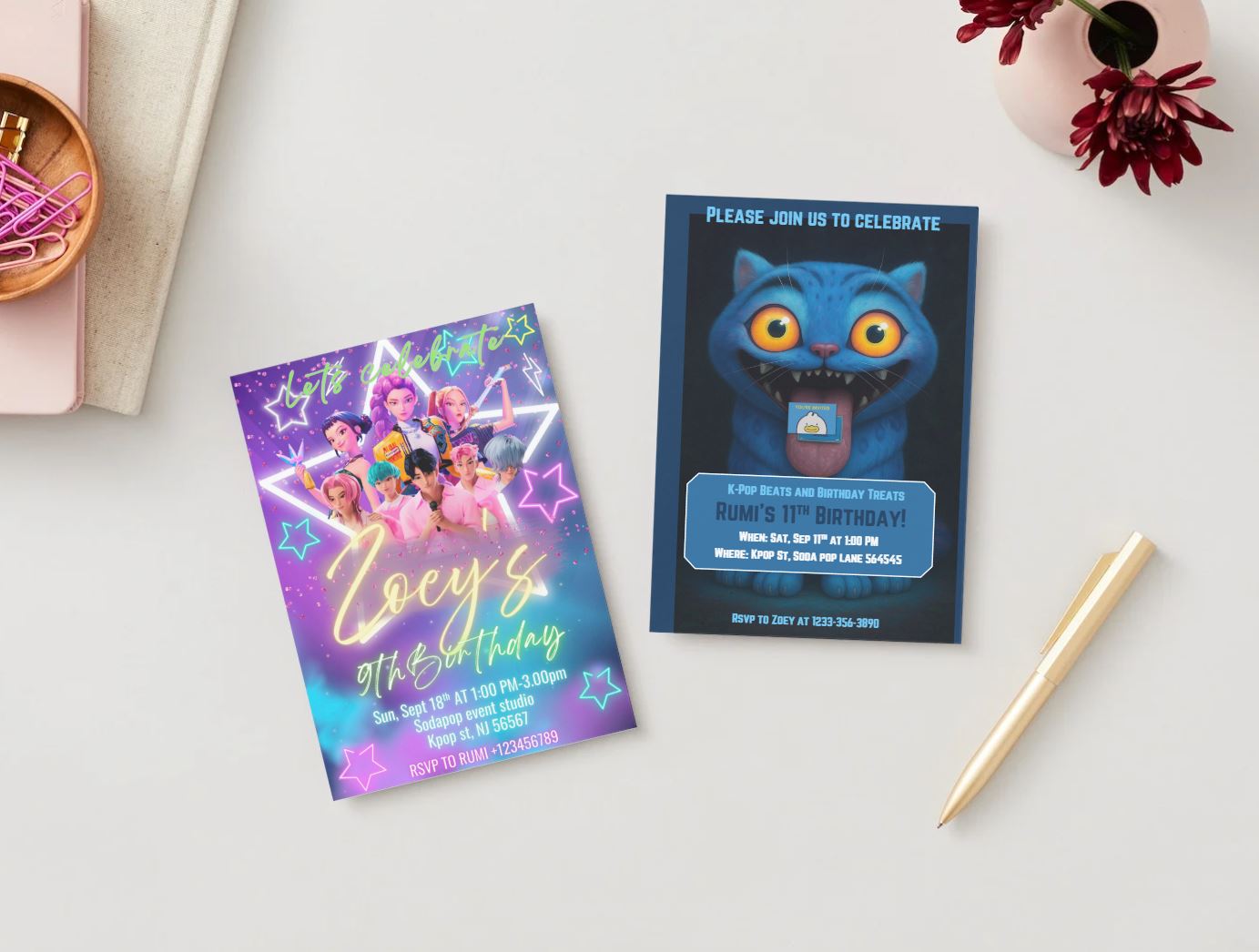 Huntrix Birthday Party Invitation, Kpop Demon Hunters Birthday Party, Invitation Template, Printable Invite, Canva Editable