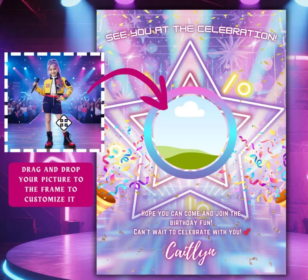 Kpop Demon Hunters Birthday Invitation, Editable K-pop Party Invite, Huntrix Themed party, Demon Huntrix Birthday Party, Birthday invitation