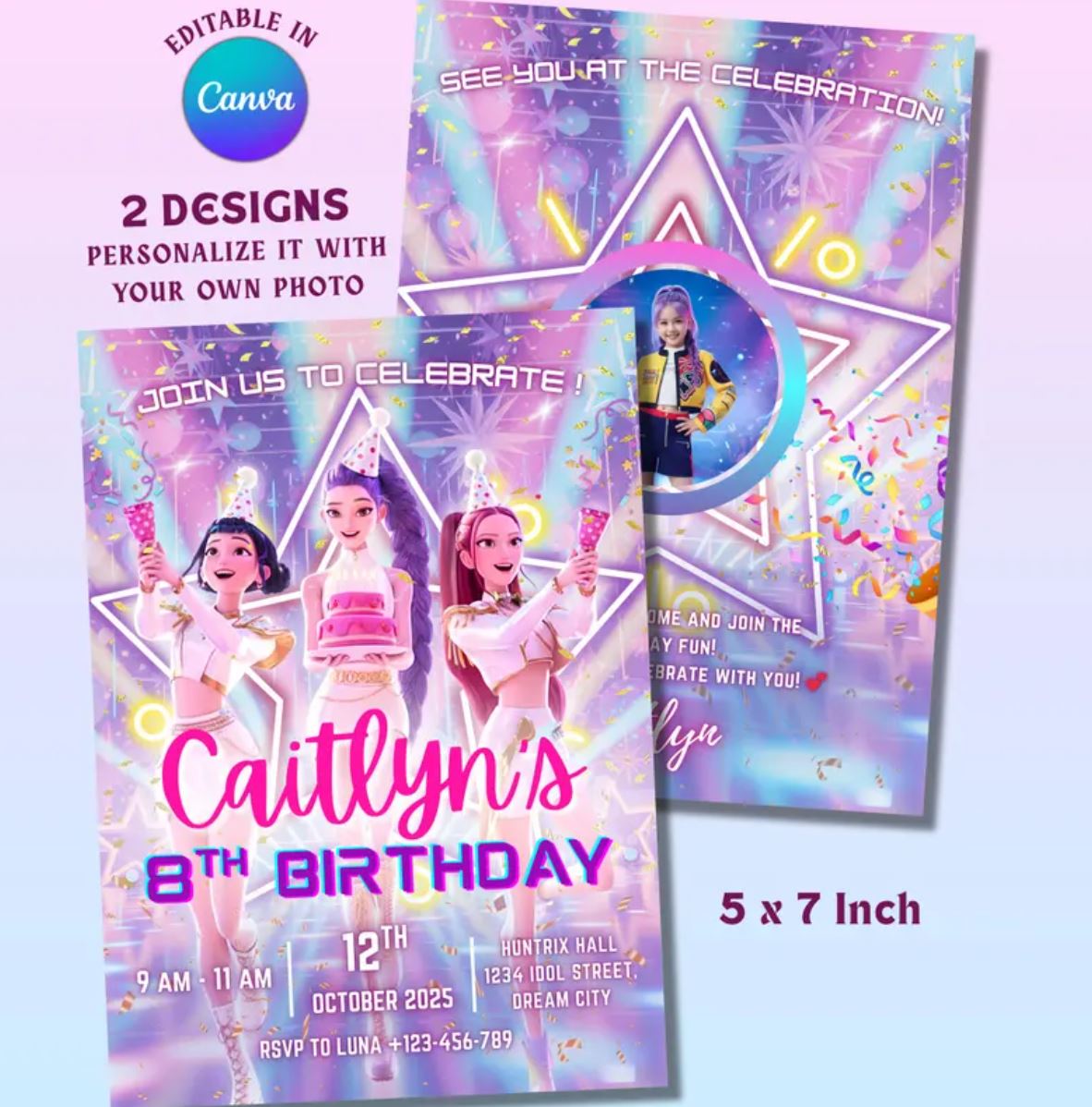 Kpop Demon Hunters Birthday Invitation, Editable K-pop Party Invite, Huntrix Themed party, Demon Huntrix Birthday Party, Birthday invitation