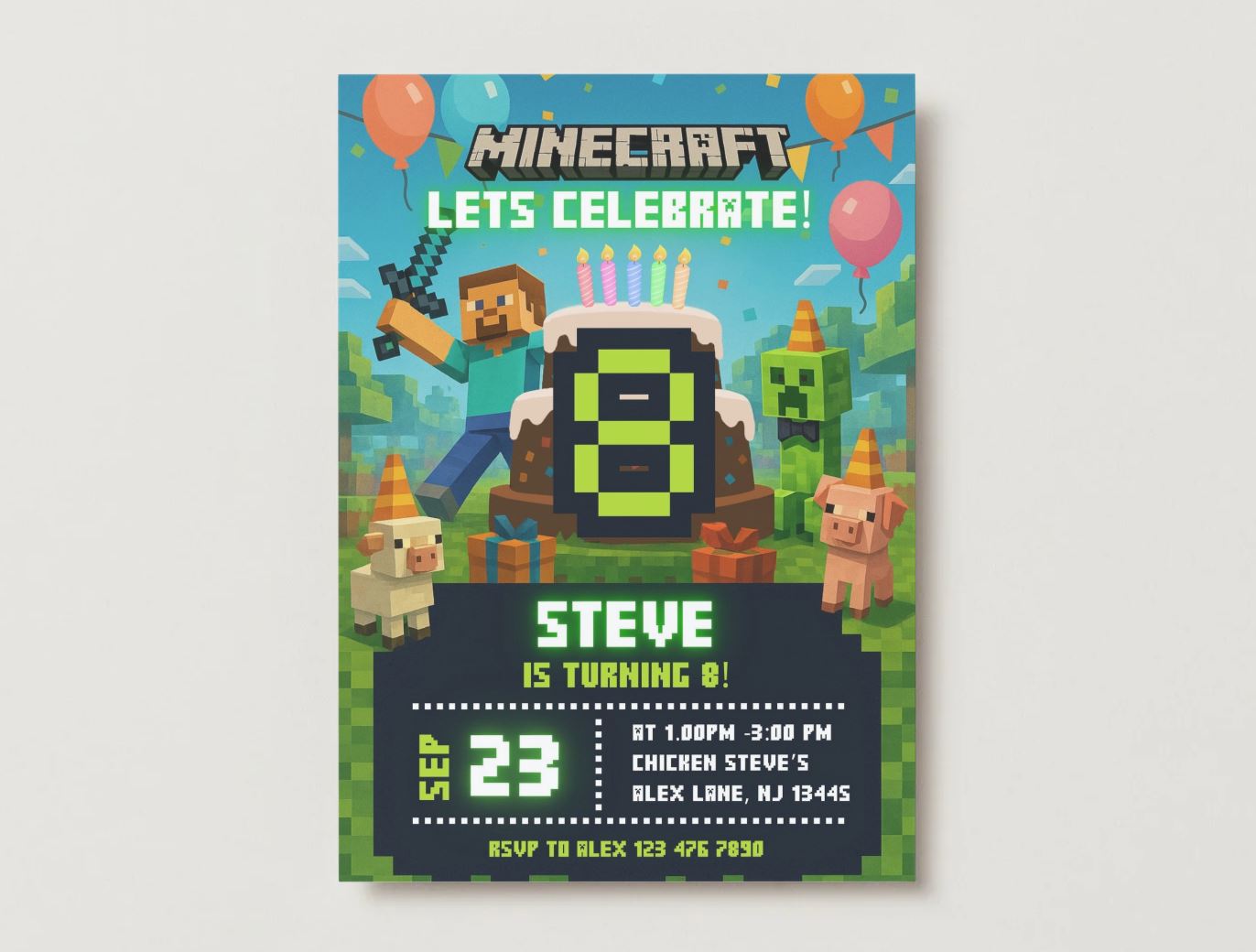 Minecraft Editable Pixel Birthday Invitation Block Party Invite Gamer Birthday Invitation for Boys Pixel Theme Digital Template Canva edit