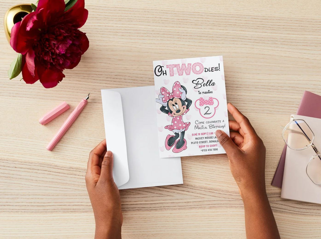 Minnie Mouse Oh Twodles 2nd Birthday Invitation: Editable Canva Template (Digital)