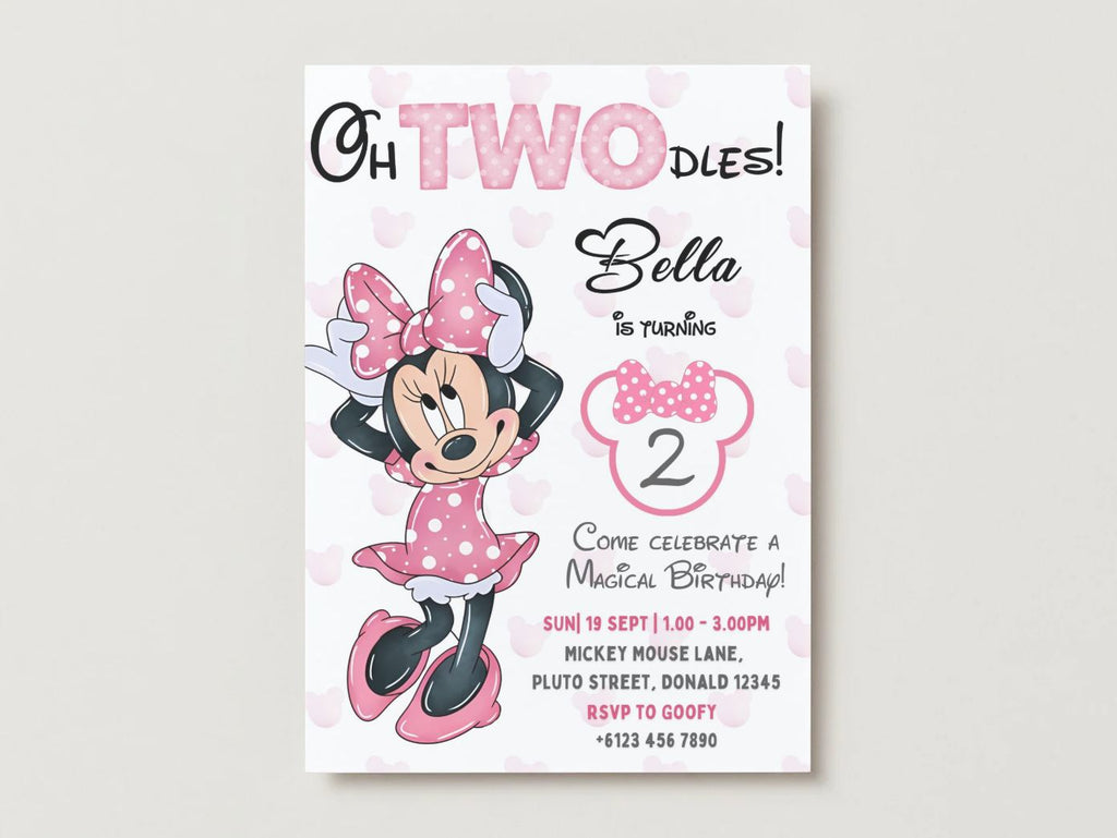 Minnie Mouse Oh Twodles 2nd Birthday Invitation: Editable Canva Template (Digital)