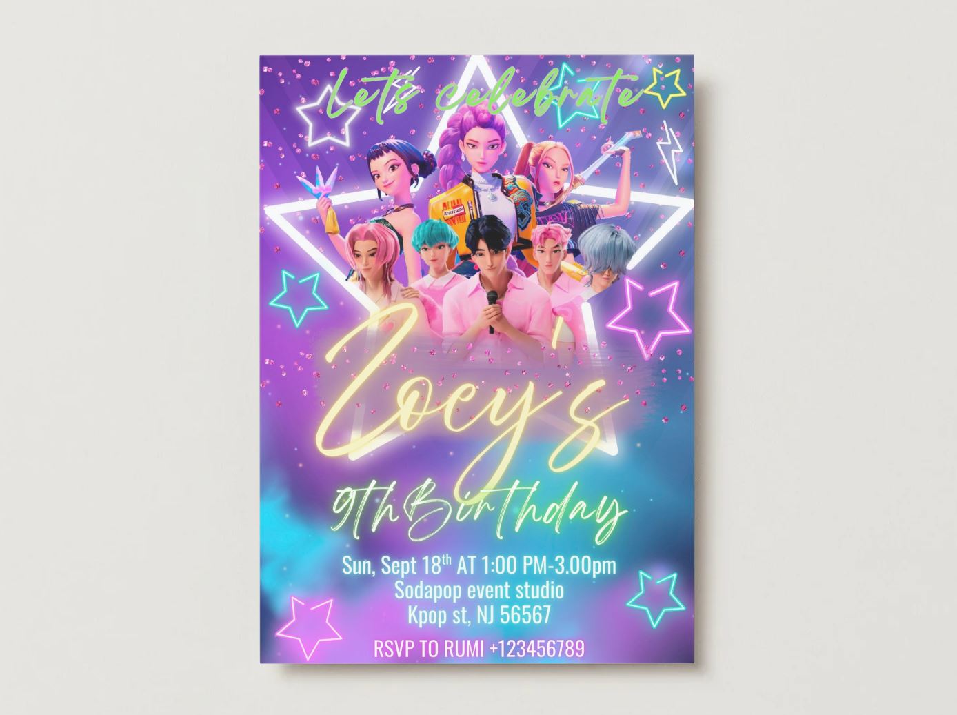 Huntrix Birthday Party Invitation, Kpop Demon Hunters Birthday Party, Invitation Template, Printable Invite, Canva Editable