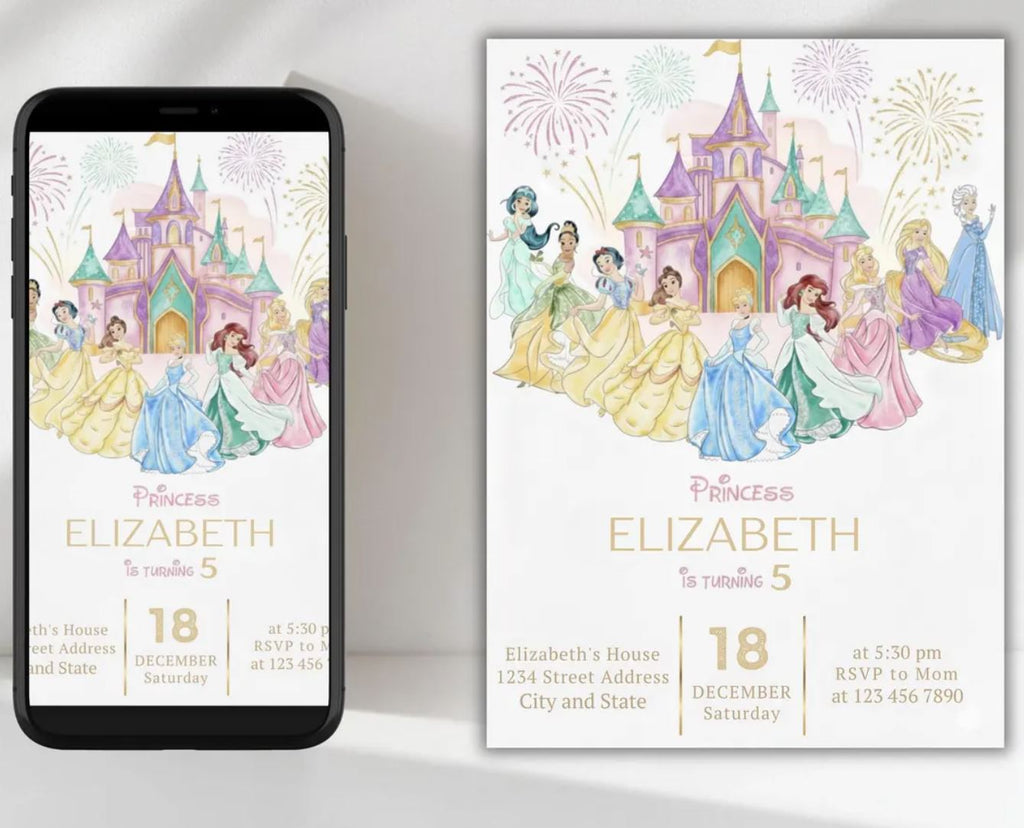 Editable Princess Birthday Invitation Template (Canva) – Instant Download