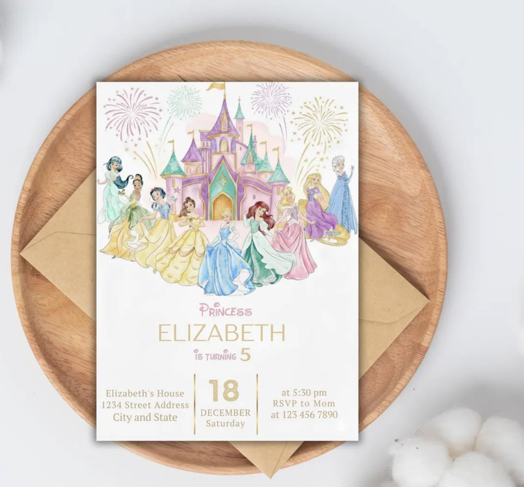 Editable Princess Birthday Invitation Template (Canva) – Instant Download