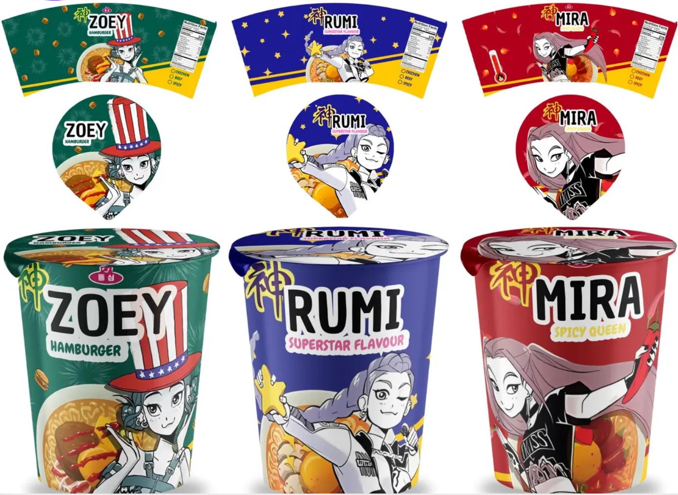 Kpop Demon Hunters, Cup Noodle Labels, Cosplay Party Huntrix Ramen, Kpop, Kpop party, Printable, Halloween party, Party decoration, Birthday
