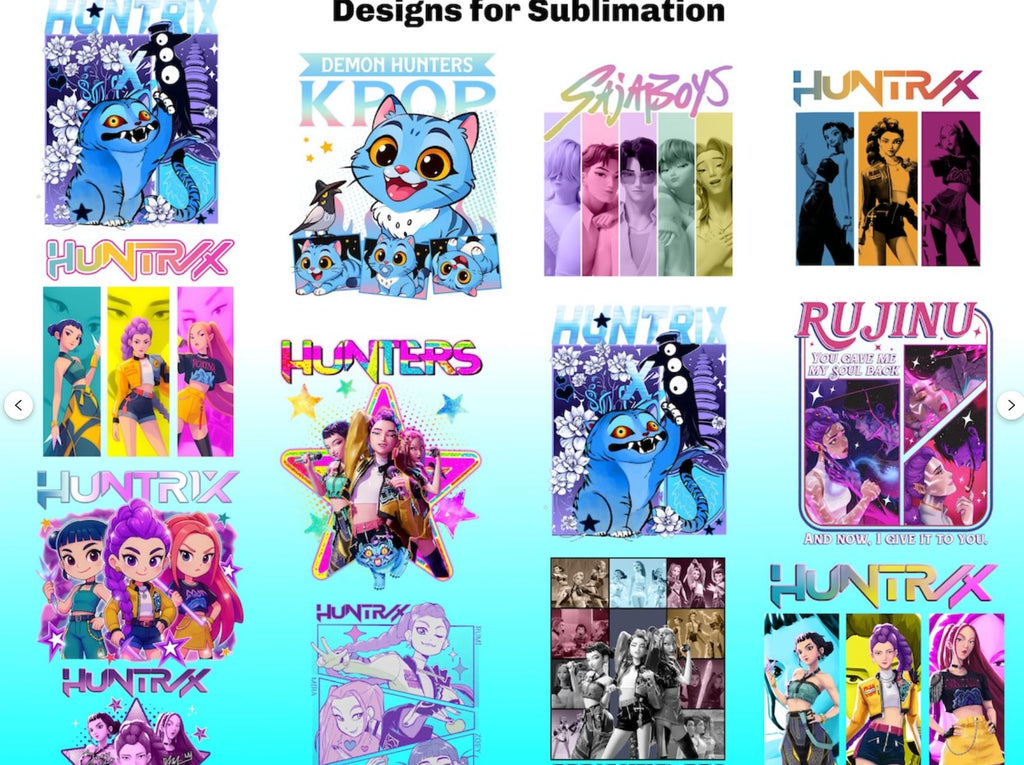 K-Pop & Demon Hunter PNGs | Anime Sublimation Designs Kpop Clipart, Huntrix PNG SVG Bundle with Kpop Alphabet, Demon Hunters Clipart Digital Files with Rumi, Mira, Zoey, and Saja Boys