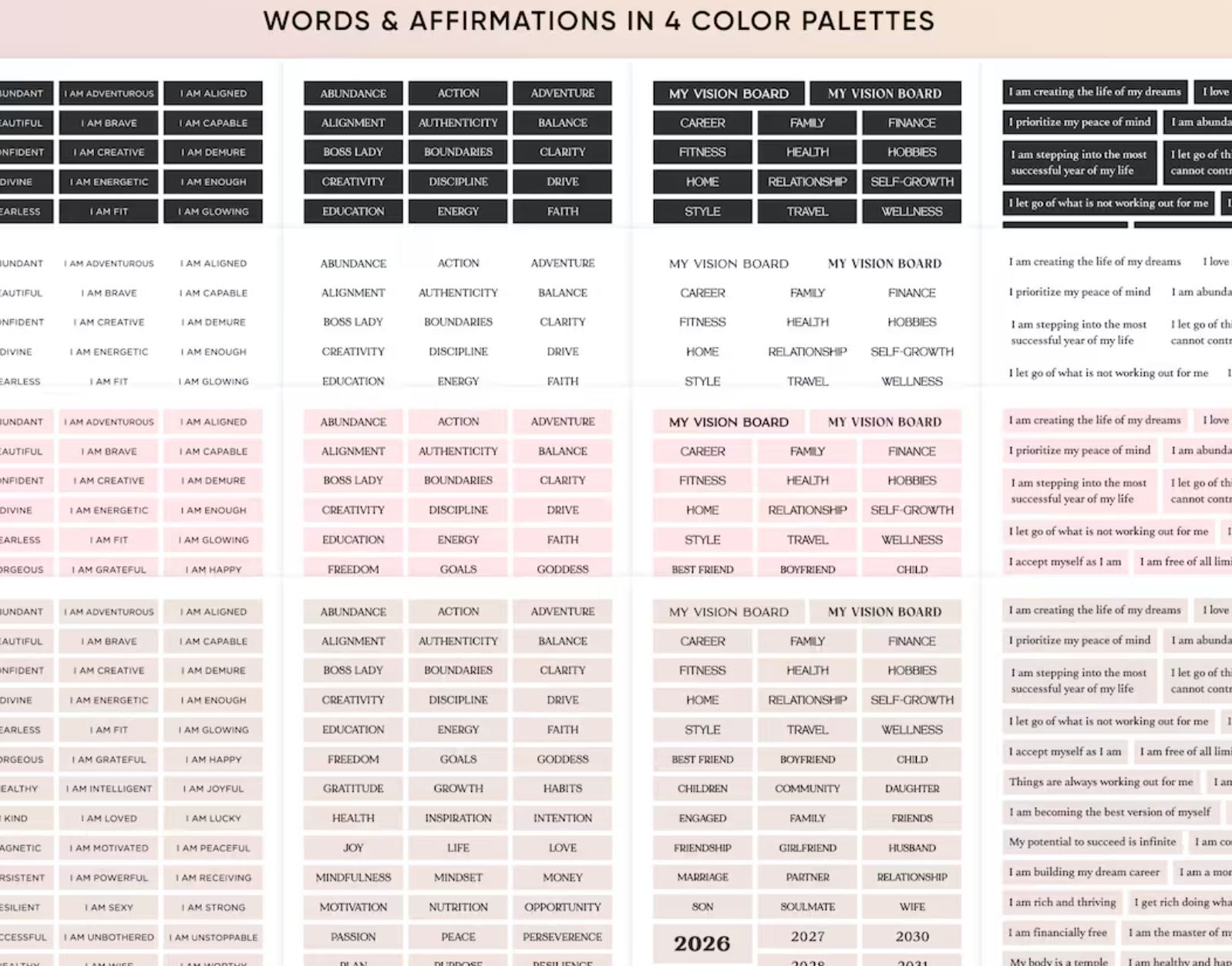 Vision Board Kit Printables 2026, Aesthetic Pictures, Images, Words, Visionboard for Women, Positive Affirmations, Manifestation