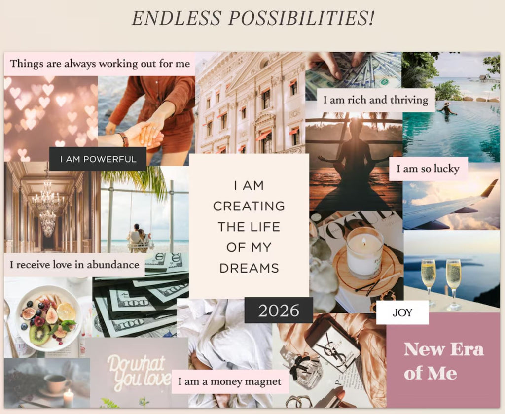 Vision Board Kit Printables 2026, Aesthetic Pictures, Images, Words, Visionboard for Women, Positive Affirmations, Manifestation